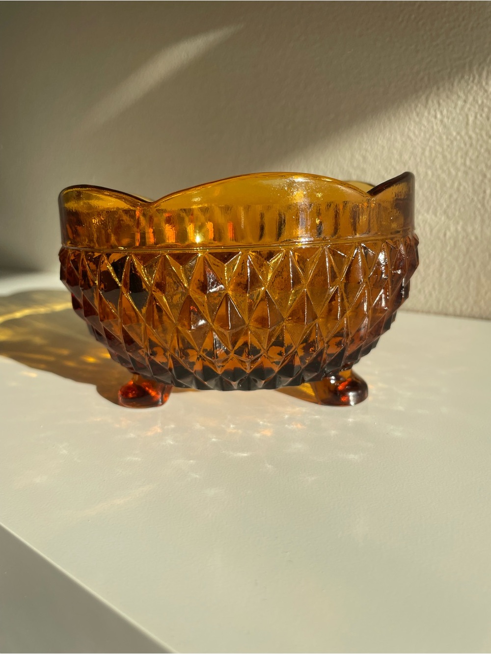 Vintage Amber Glass Footed Candy Dish